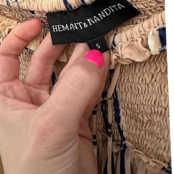 HEMANT & NANDITA Sand Tan Nautical Striped Silk Drawstring Mini Skirt - Picture 9 of 11